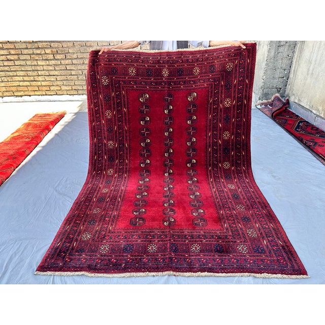 Red Red Bokhara Hand-Knotted Wool Rug - 7'3" X 5'4" For Sale - Image 8 of 11