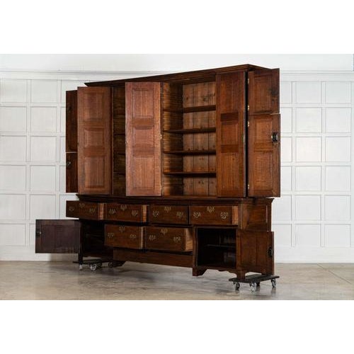 Georgian English Monumental Breakfront Oak Housekeepers Cupboard, 1800s For Sale - Image 6 of 18