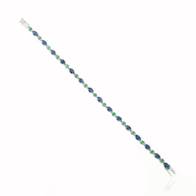 Gemstone Natural Sapphire & Emerald Mix Alternative Set Gemstone Tennis Bracelet For Sale - Image 7 of 10