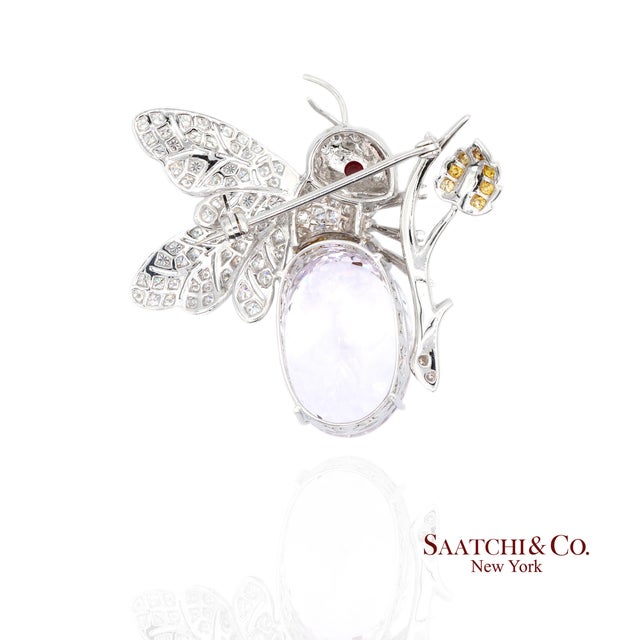 18k(750) Natural White Diamond With Kunzite Stone Bee Pin/Brooch/Pendant For Sale - Image 4 of 8