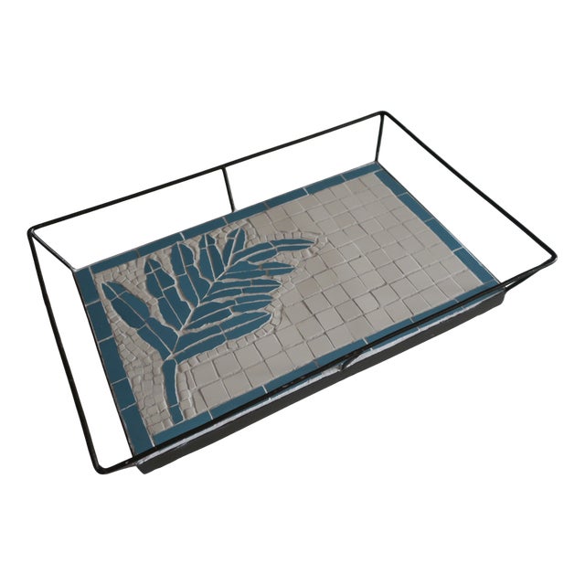 Black and Blue Ceramic Metal Tray For Sale