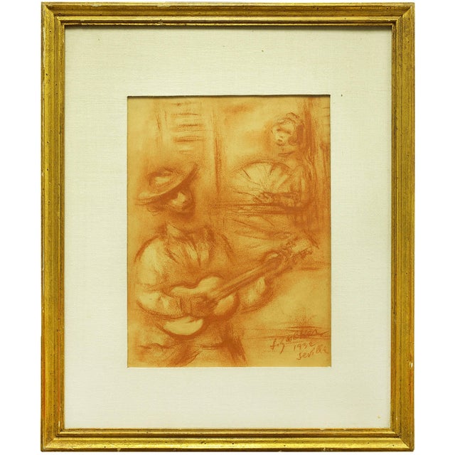Jacques (Jakub) Zucker Serenade, 1932 Sevilla, Spain Sepia Drawing Ecole D'Paris, WPA, Bezalel Artist, 1932 For Sale