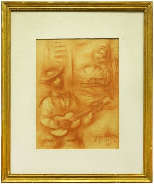 Jacques (Jakub) Zucker Serenade, 1932 Sevilla, Spain Sepia Drawing Ecole D'Paris, WPA, Bezalel Artist, 1932