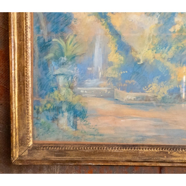 19th Century French Impressionist Oil Pastel Study of a Garden in Giltwood Frame For Sale In New York - Image 6 of 15