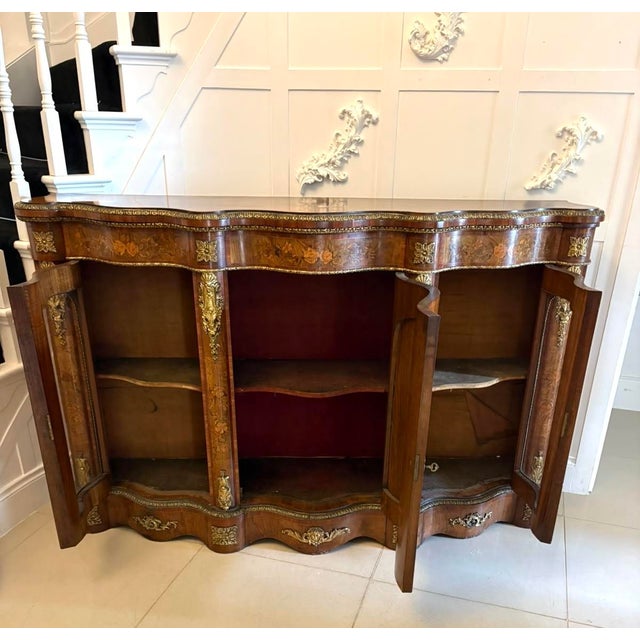 Antique Victorian Burr Walnut Marquetry Serpentine Credenza, 1850 For Sale - Image 4 of 18