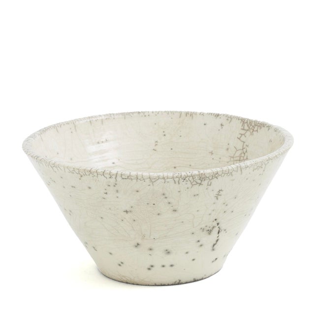 Japanese Minimalistic Crackle White Raku Ceramics Moon Bowls by Laab Milano, Set of 5 For Sale - Image 10 of 14