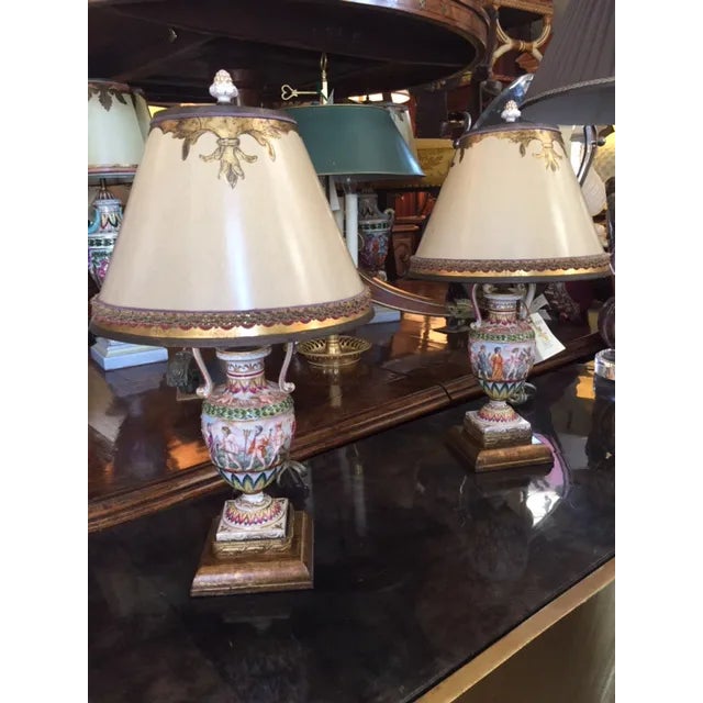 19th C. Italian Capodimonte Porcelain Urn Form Lamps - a Pair For Sale - Image 4 of 12