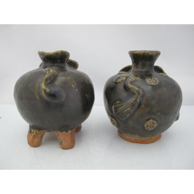 Khmer Cambodian Elephant Stoneware Lime Betel Nut Pot Pair For Sale - Image 4 of 17