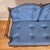 French Country Mid 20th Century French Country Petite Walnut Ladder Back Settee Bench W/ Blue Faux Leather Cushions For Sale - Image 3 of 14