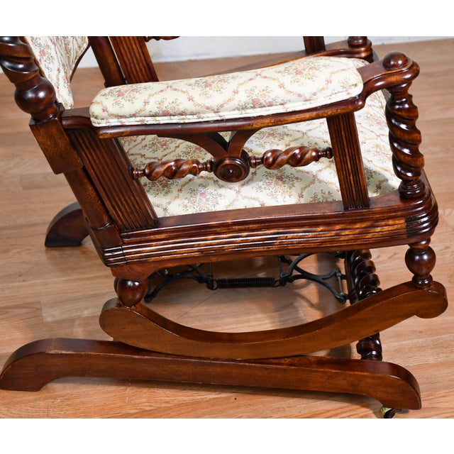 1870 Antique George Hunzinger Barley Twist Mahogany Platform Rocking Chair For Sale - Image 9 of 16