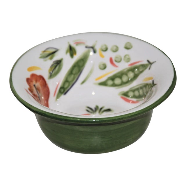 Late 20th Century Green Ceramic Minestrone Vegetable Motif Serving Bowl For Sale