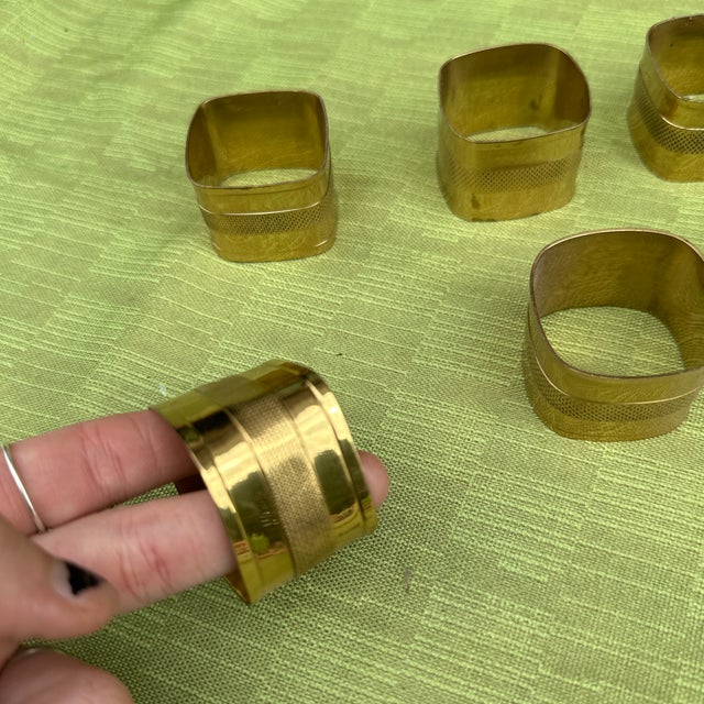 Metal 1970s Collection of Square Brass Napkin Rings- Set of 7 For Sale - Image 7 of 7