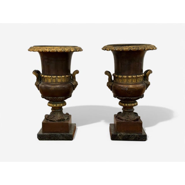 1920s Neoclassical Bronze Marble Table-Top Urns, France- Set of 2 For Sale - Image 10 of 10