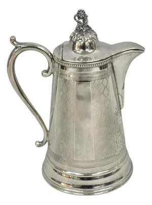 Antique English Victorian Silver Plated Small Coffee Pot Teapot Creamer Monogram