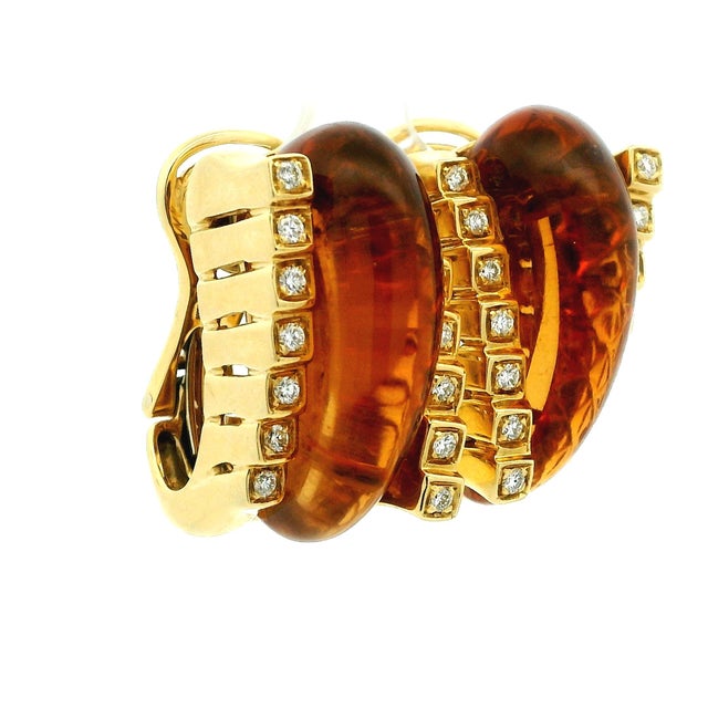 Modern Roberto Legnazzi 18k Gold Citrine & Diamond Earrings, Italy C. 1990, Pair For Sale - Image 3 of 16