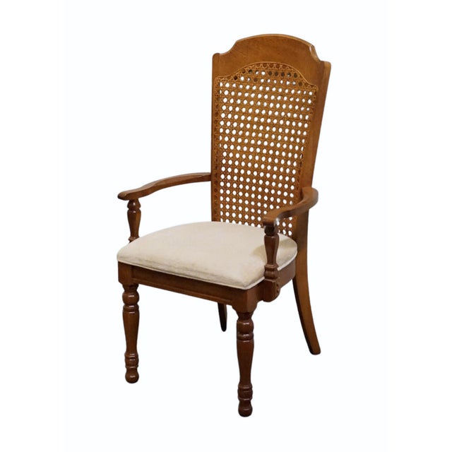 SINGER FURNITURE Solid Golden Oak Mediterranean Cane Back Dining Arm Chair 505-07 43" High 23.5" Wide 24.5" Deep Seat:...