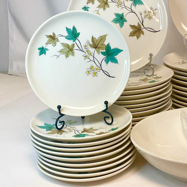 1960s Mid-Century Boho Chic Arts & Crafts Syracuse Woodbine China Service for 8+ - Set of 53. For Sale - Image 12 of 12