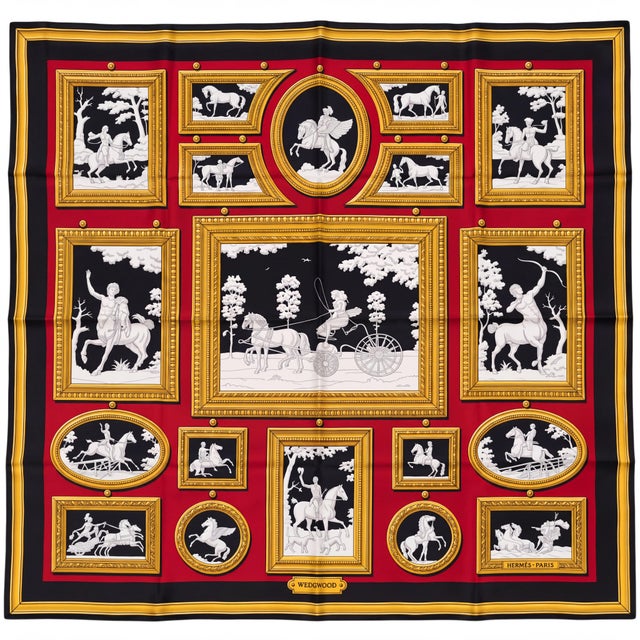 1970s Hermes Paris Wedgwood Silk Scarf With Box Designed by Phillippe Ledoux ,C. 1974 For Sale - Image 5 of 5