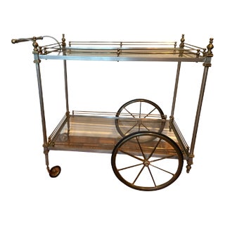 Mid 20th Century Brass, Steel, and Glass Bar Cart For Sale