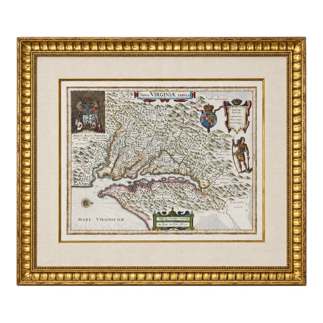 Historic Virginia & Chesapeake Bay Map by Willem Blaeu 1635 (Custom Gold-Leaf Frame) For Sale