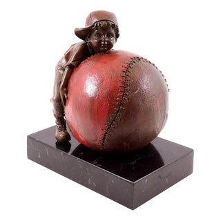 Bronze Sculpture Representing the Child and the Joy of Baseball, 20th Century For Sale