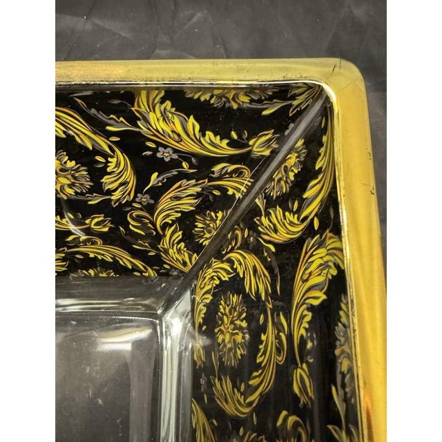 1990s Murano Art Glass Bowl Black Gold Floral Baroque Art Nouveau Decotech Italy VTG For Sale - Image 5 of 10