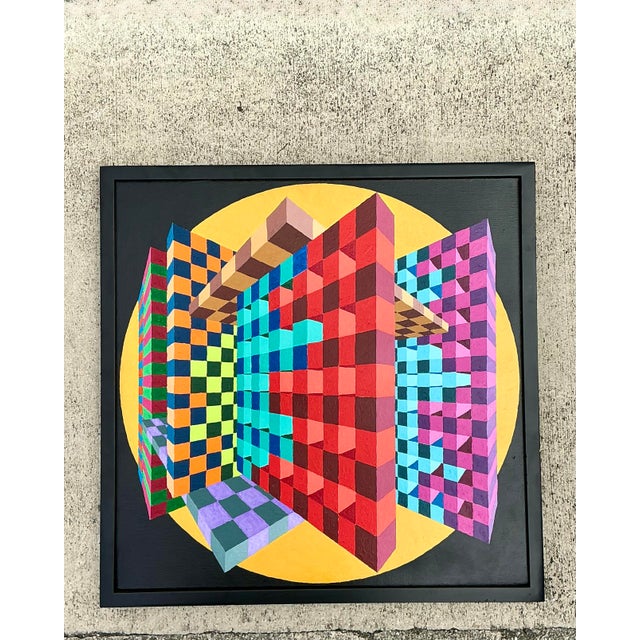 Vintage Postmodern Original Oil Painting on Canvas For Sale - Image 4 of 12