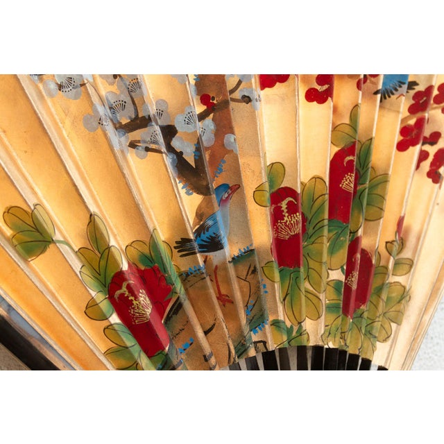 Vintage Birds & Blossoms Painted Chinese Fan For Sale - Image 4 of 6