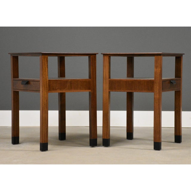Mid-Century Modern 1950s Refinished Walnut Nightstands by Edward Wormley for Dunbar - A Pair For Sale - Image 3 of 12