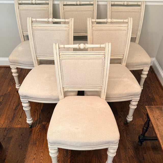 Set of 6 Antique Painted Louis XVI Style Dining Chairs For Sale - Image 4 of 14