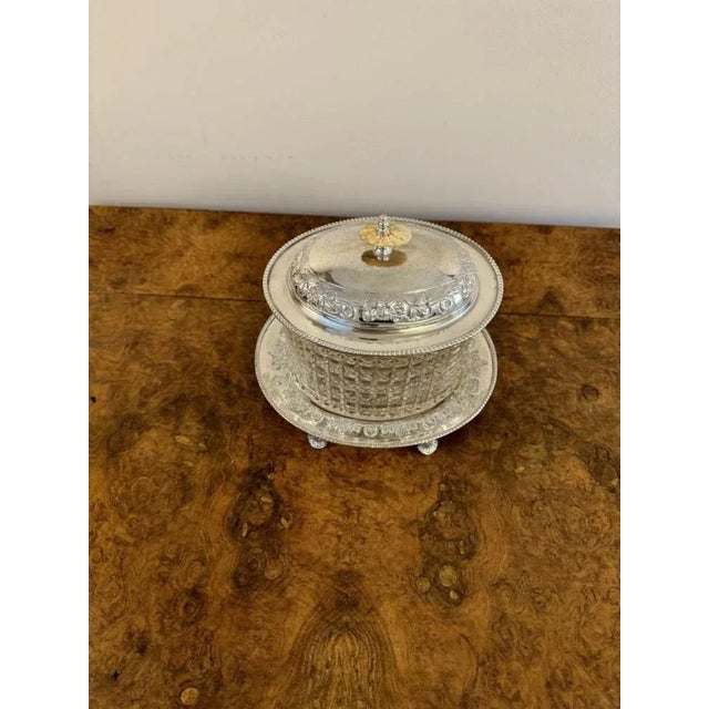 Antique Edwardian Cut Glass Silver-Plated Biscuit Barrel, 1900s For Sale - Image 6 of 8