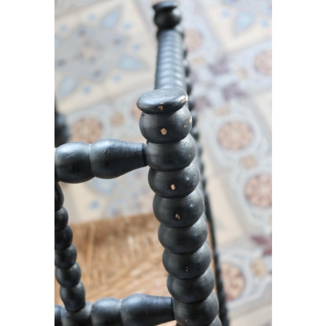 Wood Vintage Corner Chair in Black Turned Wood with Straw Seat, 1970s For Sale - Image 7 of 11