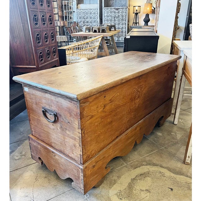 Tan Antique Java Teak Wood Trunk For Sale - Image 8 of 9