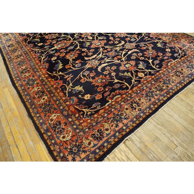 Beautiful Navy Blue and Red Color With Unique Florid Design Antique Sarouk Rug For Sale - Image 11 of 12