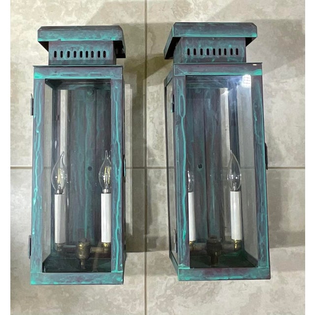 Large Stunning Pair of Solid Copper Wall Lanterns For Sale - Image 4 of 16