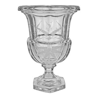 Biedermeier-Style Urn Etched Crystal Centerpiece Vase Wedding or Anniversary Gift For Sale