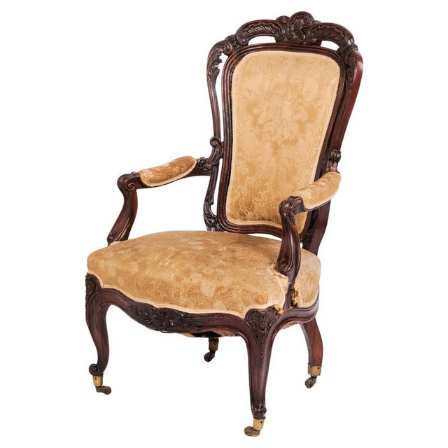 Antique Rococo Style Armchair in Mahogany with Floral Upholstery, 1890s For Sale - Image 9 of 9