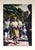 Large vintage painting of a group of people walking on a pathway in a park by Stephen Horvath. Watercolor on heavy paper,...