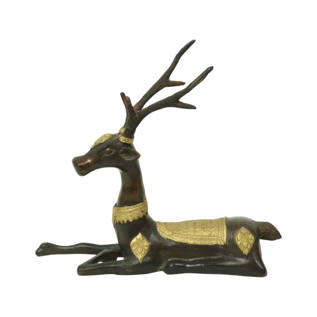 Vintage Bronze Reclining Deer Statue, 1970s For Sale - Image 10 of 13