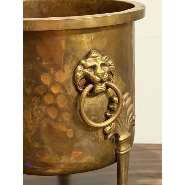 Antique Imperial Russian Tula Hammered Brass Jardinière With Lion Masks, C. 1900 For Sale - Image 4 of 16