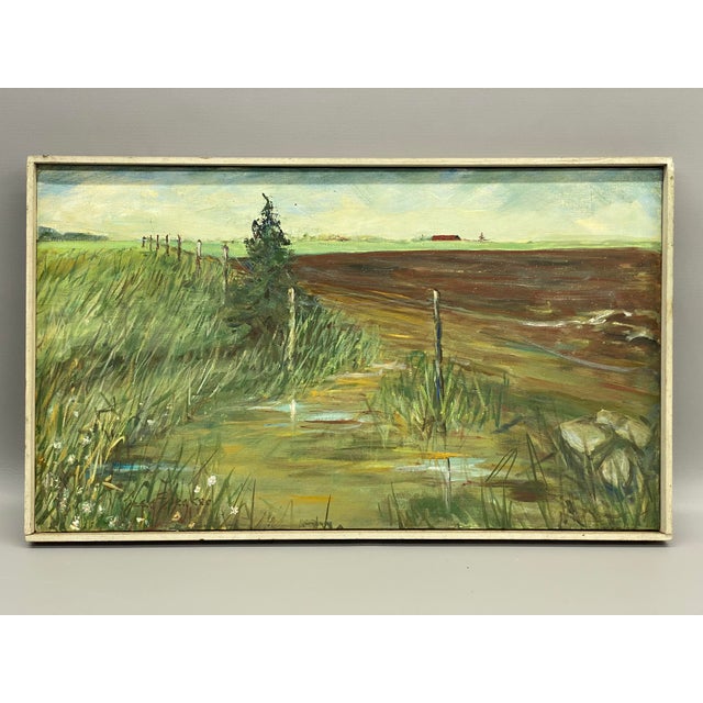 Oil paint on stretched canvas painting entitled "Spring Plowing" Martha's Vineyard by Jean Spencer. Circa 1960-70. Signed...