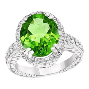 7 Carat Oval Peridot and 1.2 Carat Diamonds 14 Karat White Gold Cocktail Ring