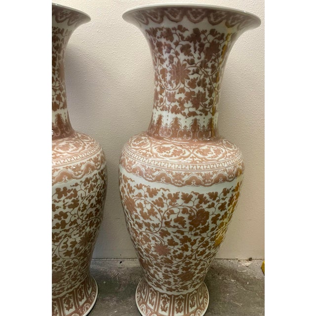 Late 20th Century Huge Pair of 42" Chinese Iron-Red Porcelain Floor Vases For Sale - Image 5 of 13