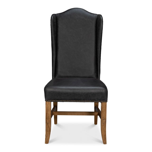 Art Deco Leather Wingback Dining Chairs in Black, Sets of 2 For Sale - Image 3 of 11