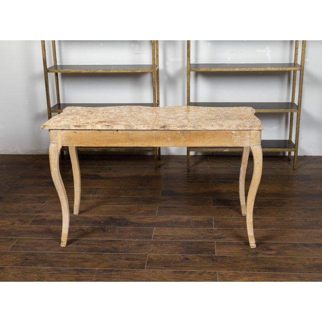 Wood French Rococo 18th Century Beech Wood Marble Top Console Table with Carved Apron For Sale - Image 7 of 11