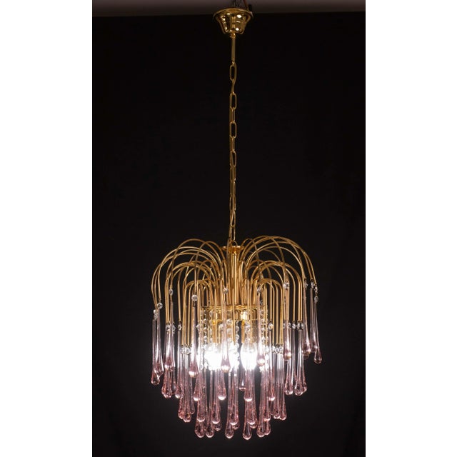 Lady Michelle, Large Size Pink Drops Murano Glass and Crystal Chandelier, 1980s For Sale - Image 4 of 12