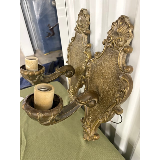 French Pair of Bronze Single Candle Sconces, Early 20th Century For Sale - Image 3 of 7