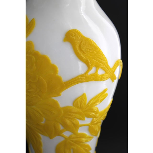 1900 - 1909 Antique 14” Chinese Imperial Yellow Peking Glass Vase, Hand Carved, C1910 For Sale - Image 5 of 13