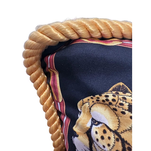 Vintage Salvatore Ferragamo Silk Leopard & Egyptian Motif Pillow For Sale In Charlotte - Image 6 of 8