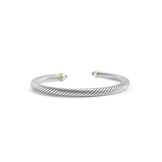 Early 21st Century David Yurman Classic Cable 5mm Silver 14k Yellow Gold Onyx Cuff Bangle Bracelet For Sale - Image 5 of 8